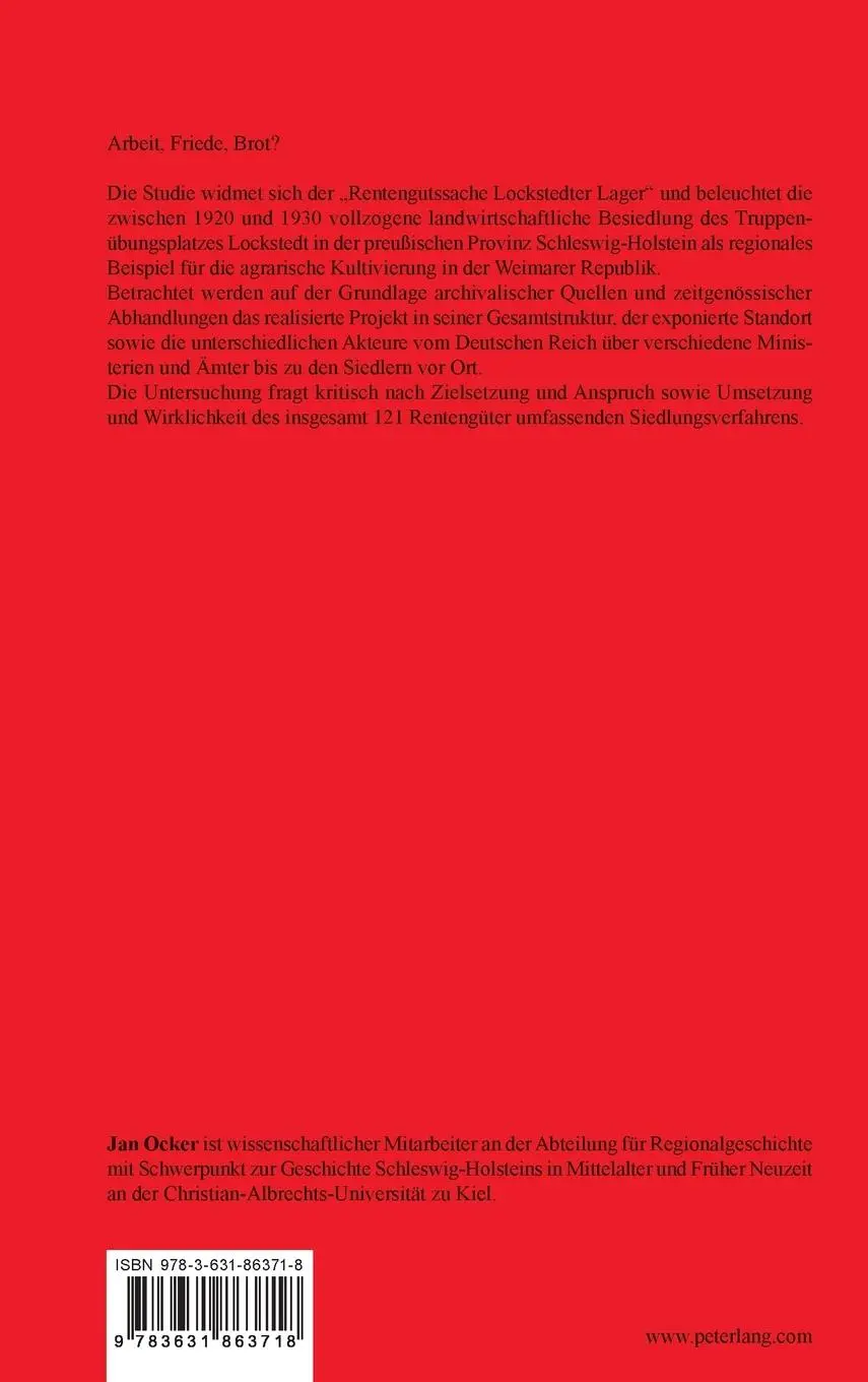 Rückseite: 9783631863718 | Arbeit, Friede, Brot? | Jan Ocker | Buch | Kieler Werkstücke | Deutsch