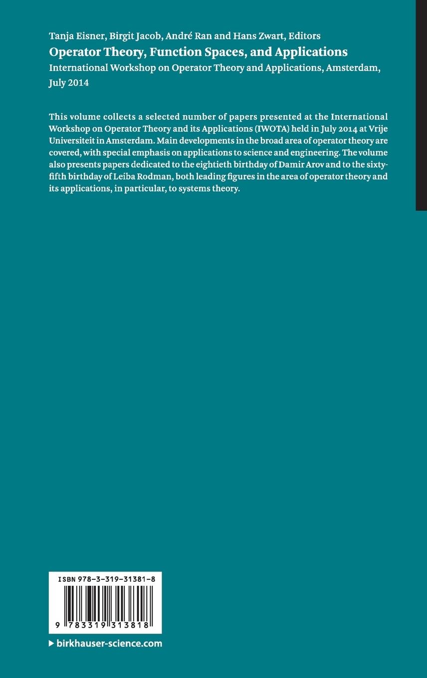 Rückseite: 9783319313818 | Operator Theory, Function Spaces, and Applications | Eisner (u. a.)