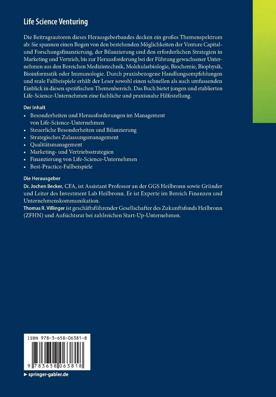 Rückseite: 9783658063818 | Life Science Venturing | Herausforderung - Spezifika - Prozess | Buch