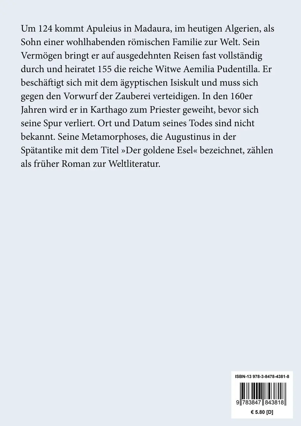 Rückseite: 9783847843818 | Amor und Psyche (Großdruck) | Apuleius | Taschenbuch | Paperback