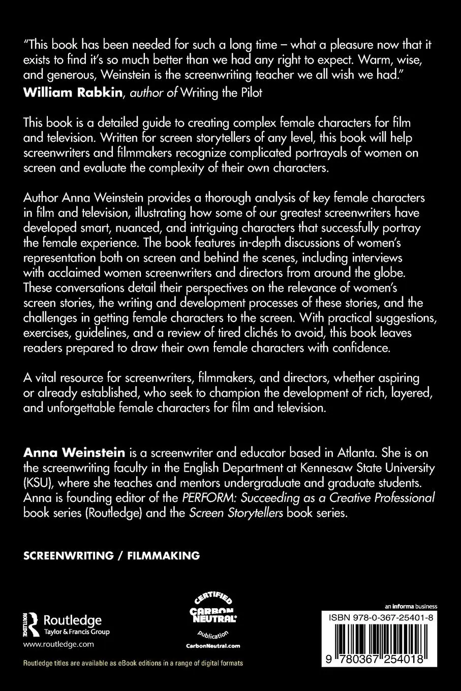 Rückseite: 9780367254018 | Writing Women for Film &amp; Television | Anna Weinstein | Taschenbuch