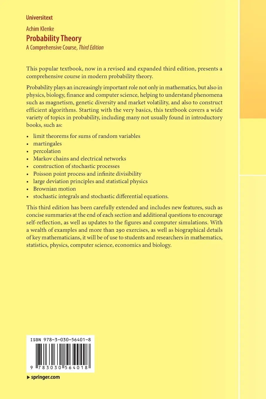 Rückseite: 9783030564018 | Probability Theory | A Comprehensive Course | Achim Klenke | Buch