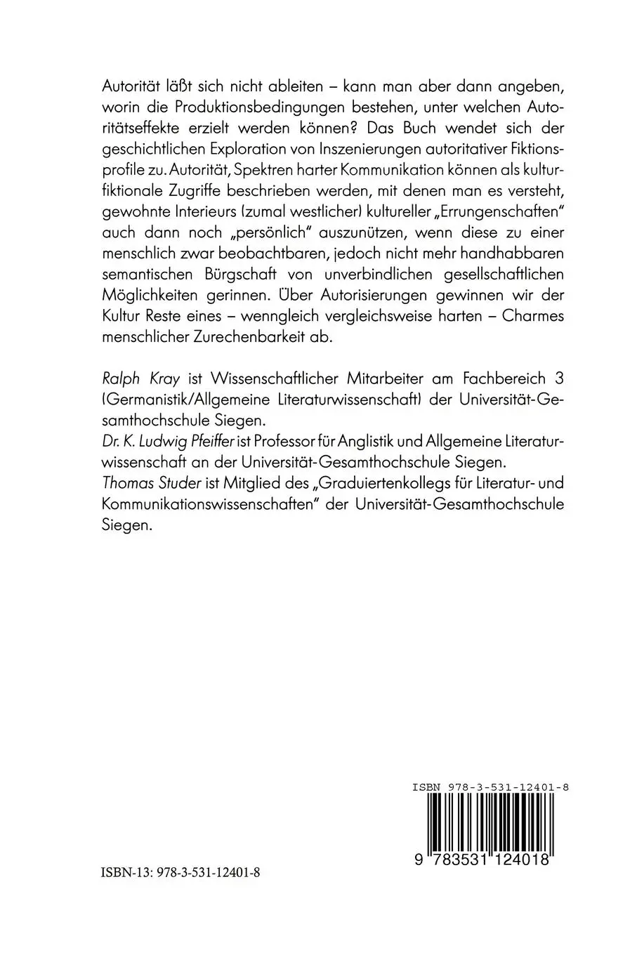 Rückseite: 9783531124018 | Autorität | Spektren harter Kommunikation | Ralph Kray | Taschenbuch
