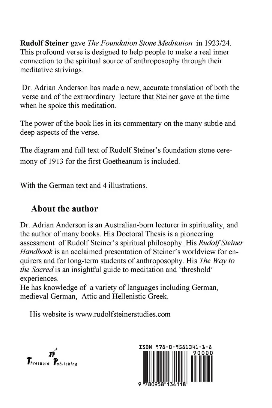 Rückseite: 9780958134118 | The Foundation Stone Meditation - A New Commentary | Adrian Anderson