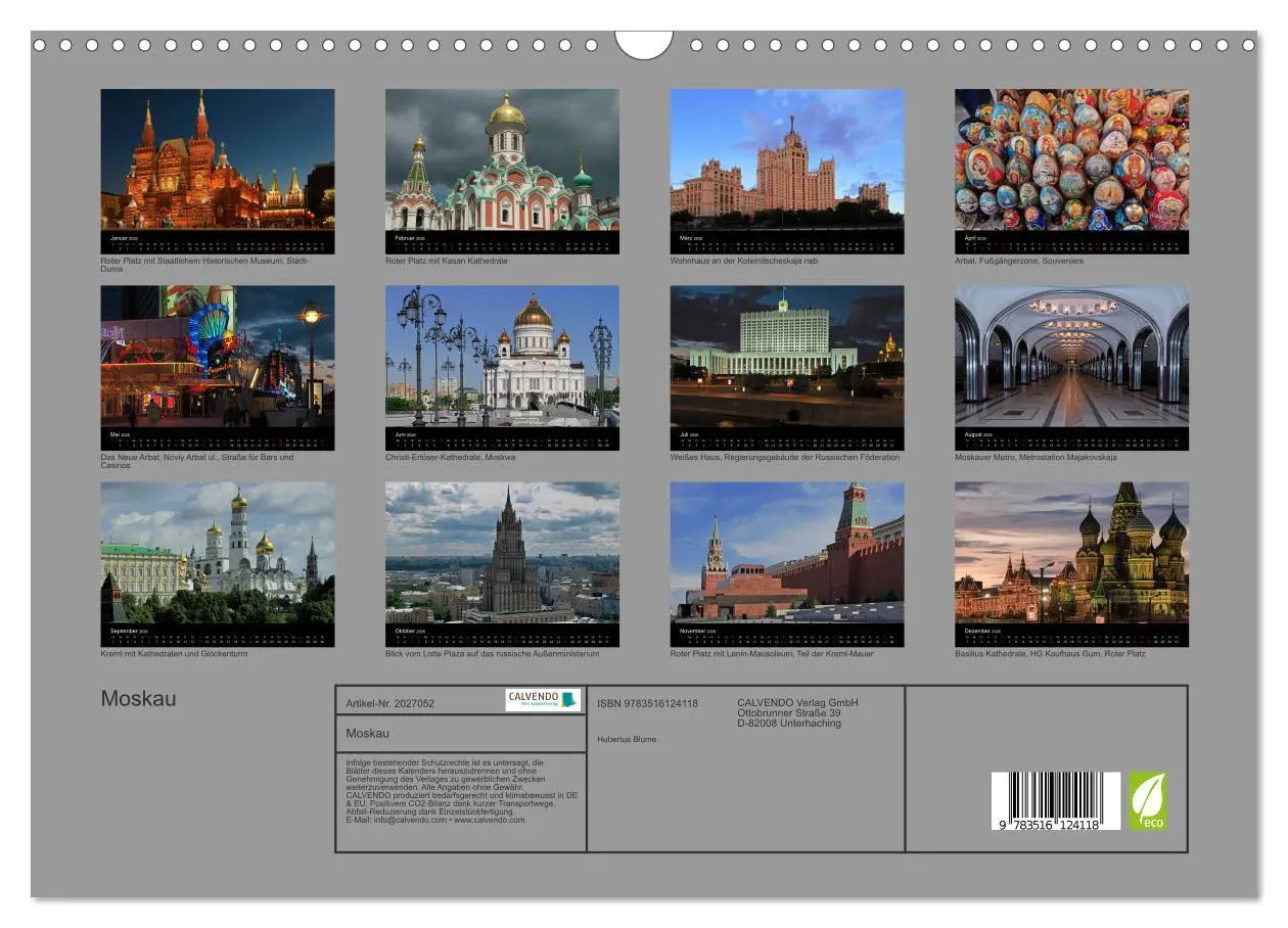 Bild: 9783516124118 | Moskau (Wandkalender 2026 DIN A3 quer), CALVENDO Monatskalender | 2026