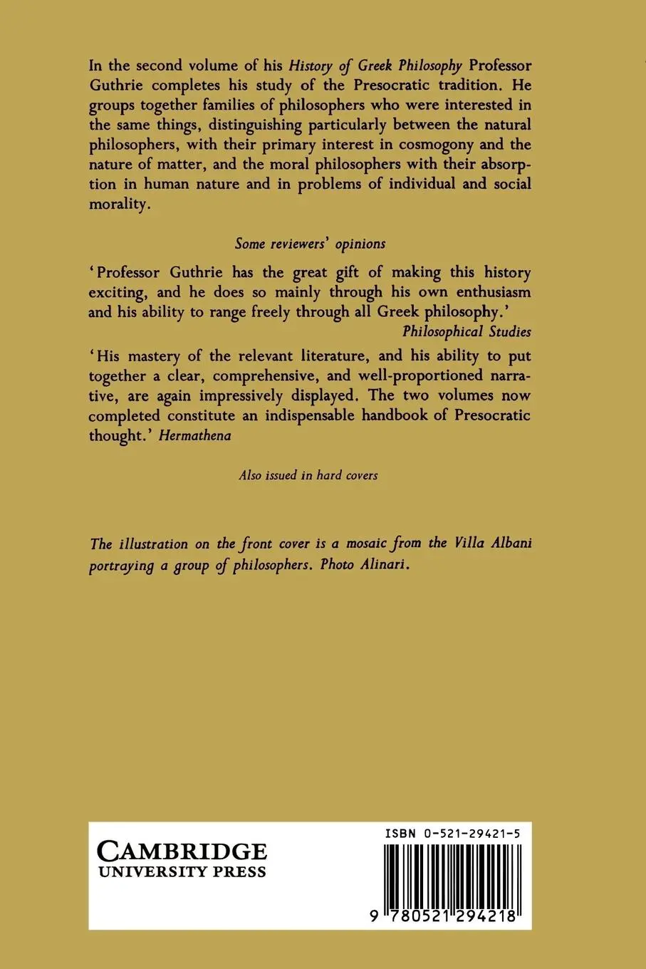 Rückseite: 9780521294218 | A History of Greek Philosophy | W. K. C. Guthrie (u. a.) | Taschenbuch