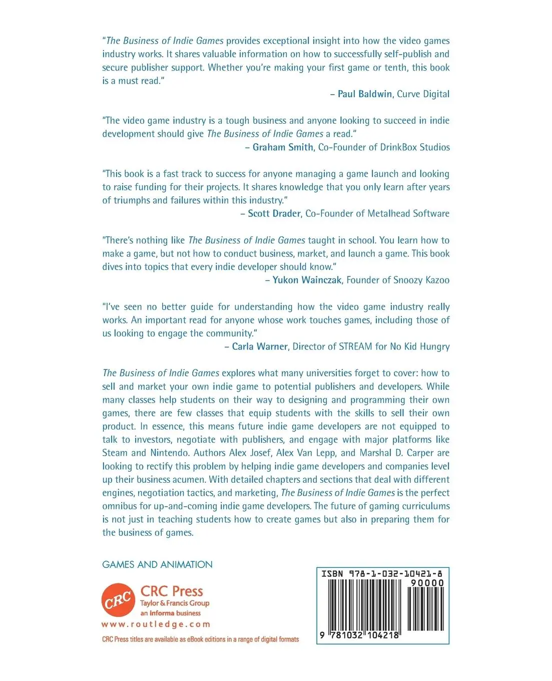 Rückseite: 9781032104218 | The Business of Indie Games | Alex Josef (u. a.) | Taschenbuch | 2022