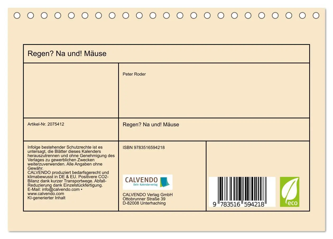 Bild: 9783516594218 | Regen? Na und! Mäuse (Tischkalender 2026 DIN A5 quer), CALVENDO...