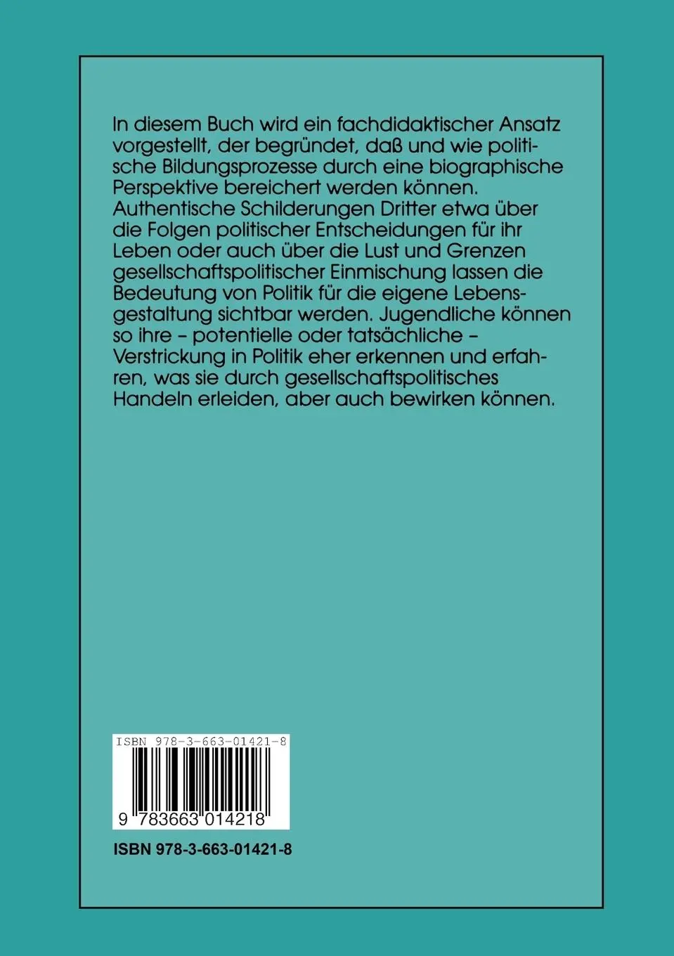 Rückseite: 9783663014218 | Subjektorientierte politische Bildung | Heidrun Hoppe | Taschenbuch