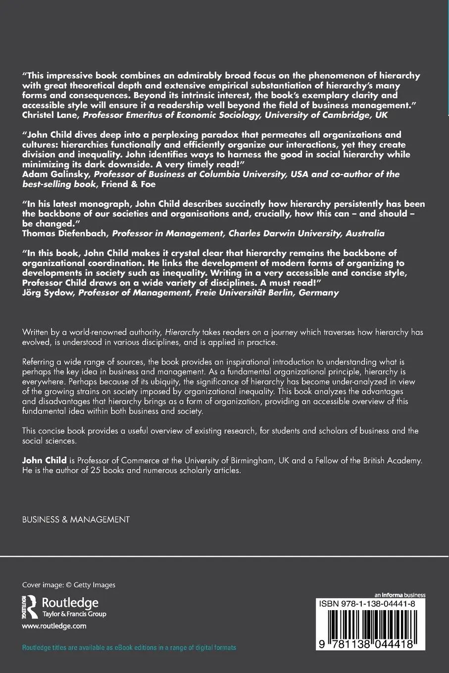 Rückseite: 9781138044418 | Hierarchy | A Key Idea for Business and Society | John Child | Buch