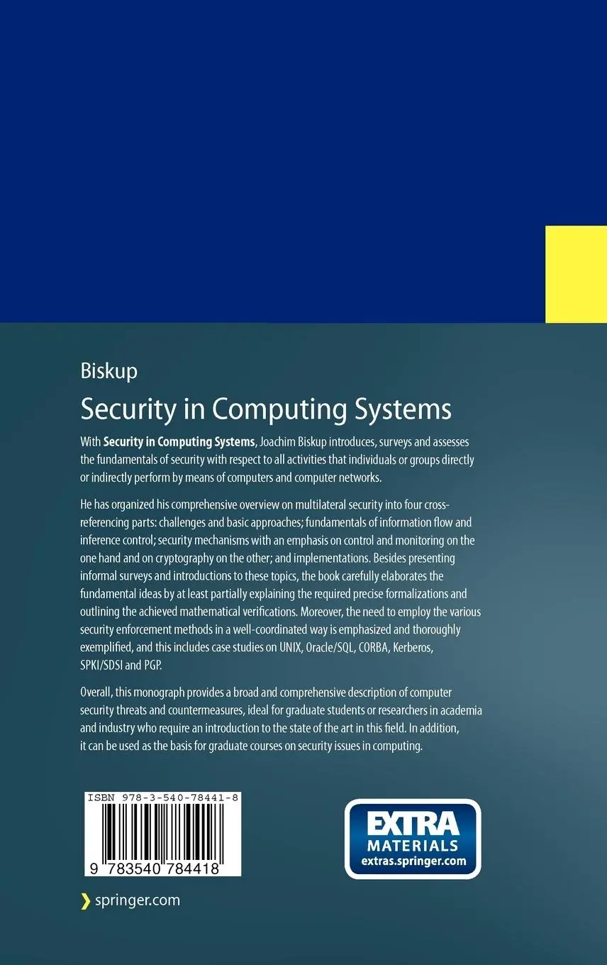 Rückseite: 9783540784418 | Security in Computing Systems | Challenges, Approaches and Solutions