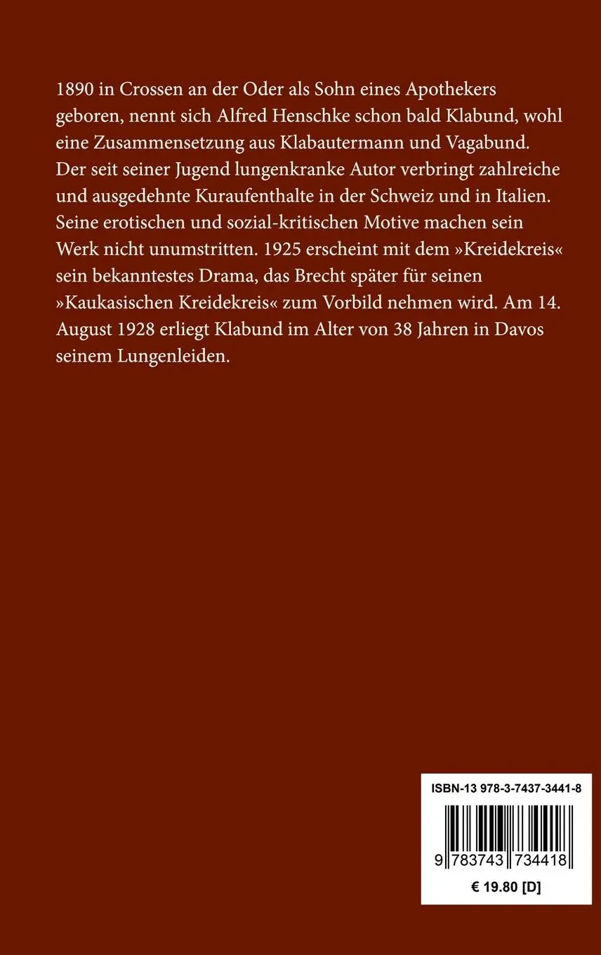 Rückseite: 9783743734418 | Chinesische Gedichte | Nachdichtungen | Klabund | Buch | 104 S. | 2020