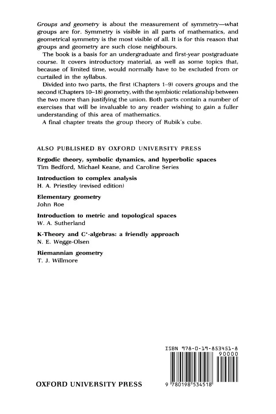 Rückseite: 9780198534518 | Groups and Geometry | Peter M. Neumann (u. a.) | Taschenbuch | 1994