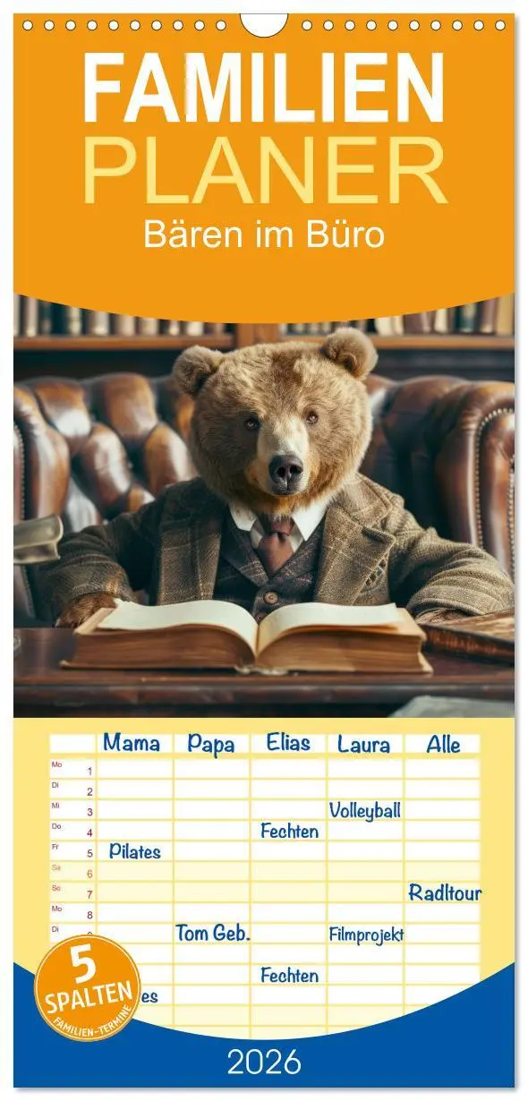 Cover: 9783516494518 | Familienplaner 2026 - Bären im Büro mit 5 Spalten (Wandkalender, 21...