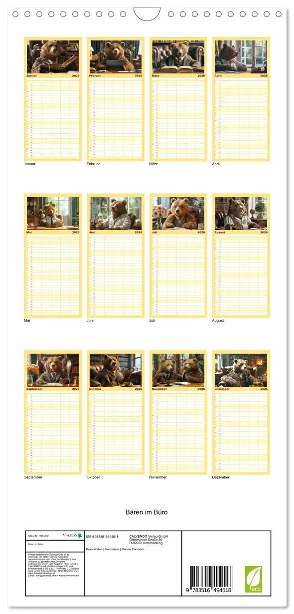 Bild: 9783516494518 | Familienplaner 2026 - Bären im Büro mit 5 Spalten (Wandkalender, 21...
