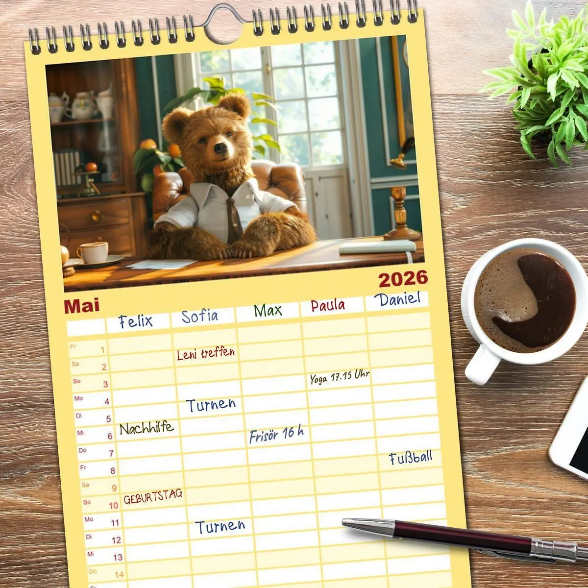 Bild: 9783516494518 | Familienplaner 2026 - Bären im Büro mit 5 Spalten (Wandkalender, 21...