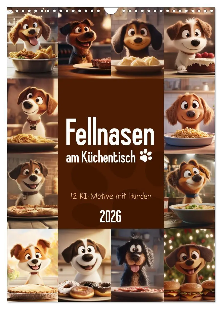 Cover: 9783516704518 | Fellnasen am Küchentisch - 12 KI-Motive mit Hunden (Wandkalender...