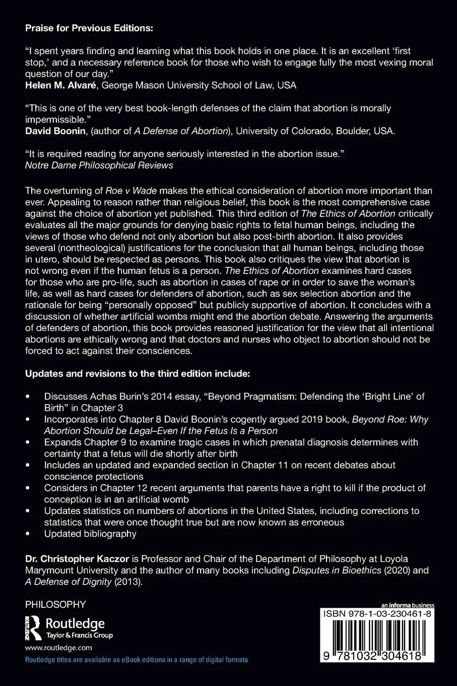 Rückseite: 9781032304618 | The Ethics of Abortion | Christopher Kaczor | Taschenbuch | Englisch