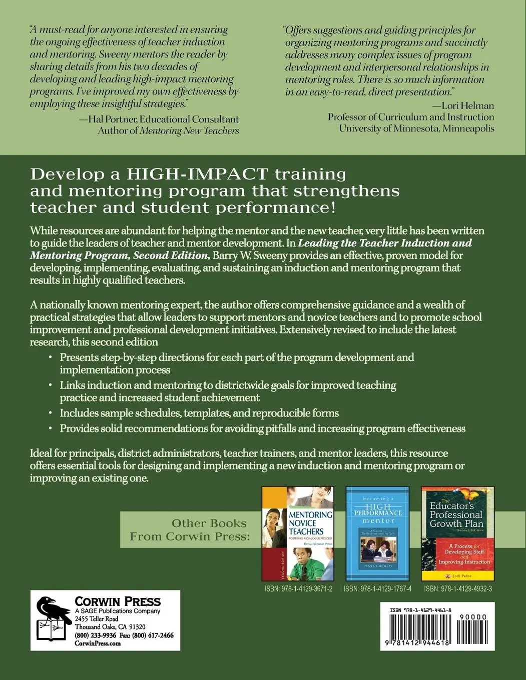 Rückseite: 9781412944618 | Leading the Teacher Induction and Mentoring Program | Barry W. Sweeny