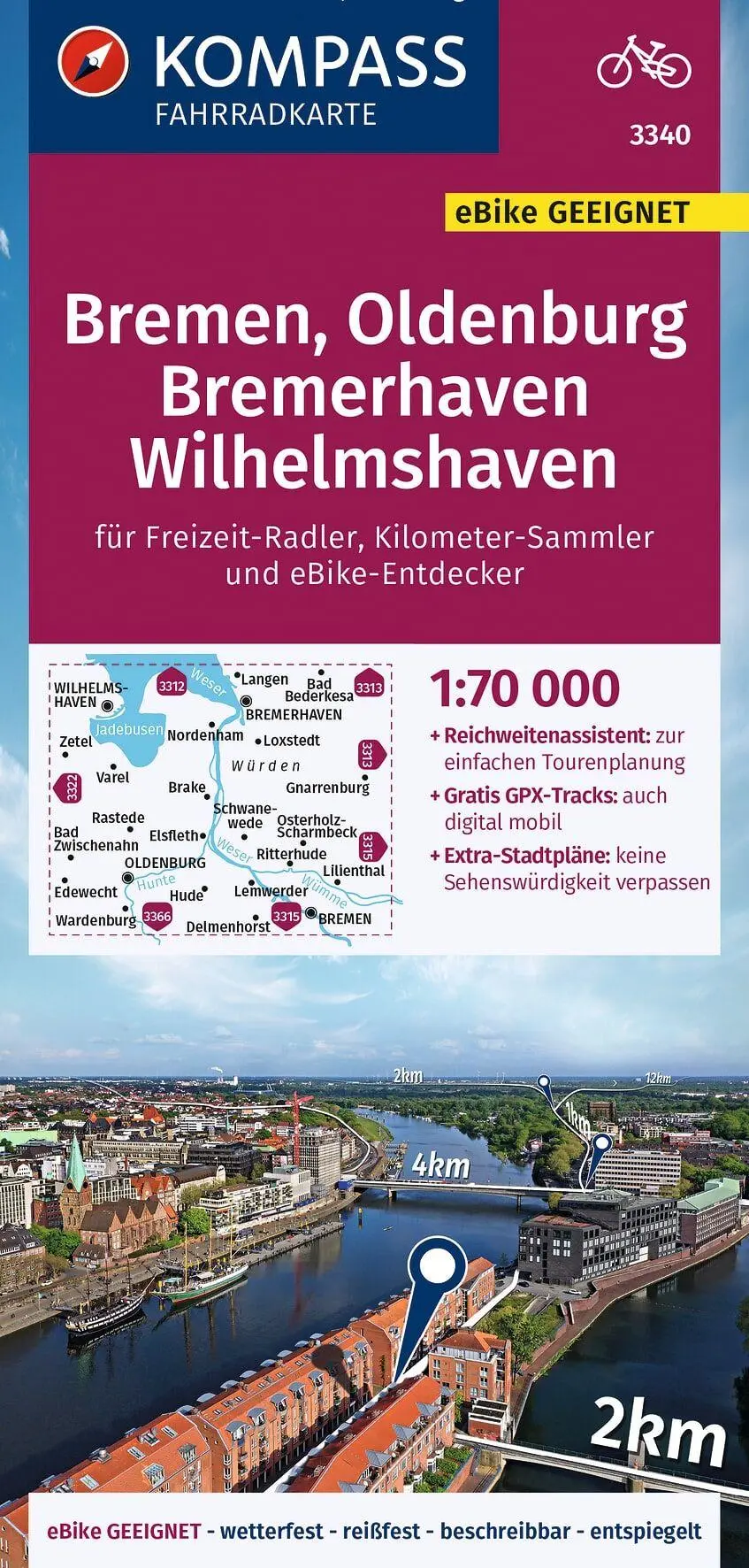 Cover: 9783991214618 | KOMPASS Fahrradkarte 3340 Bremen, Oldenburg, Bremerhaven,...