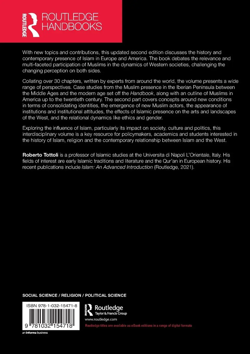 Rückseite: 9781032154718 | Routledge Handbook of Islam in the West | Roberto Tottoli | Buch