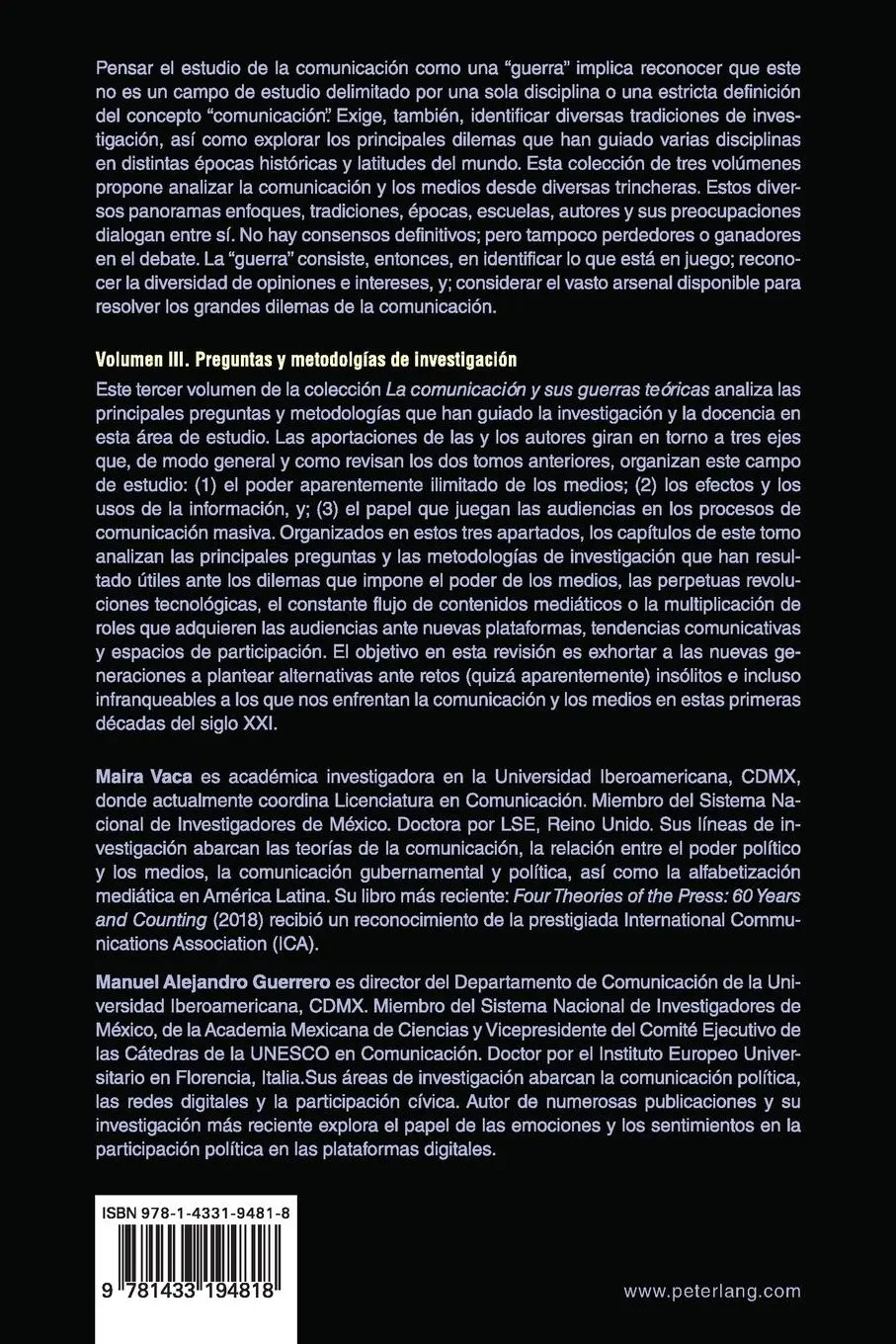 Rückseite: 9781433194818 | La comunicación y sus guerras teóricas. Introducción a las teorías...