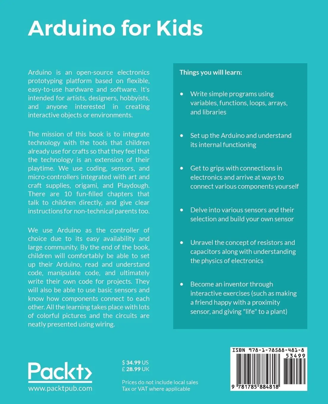Rückseite: 9781785884818 | Arduino for Kids | Priya Kuber (u. a.) | Taschenbuch | Englisch | 2017