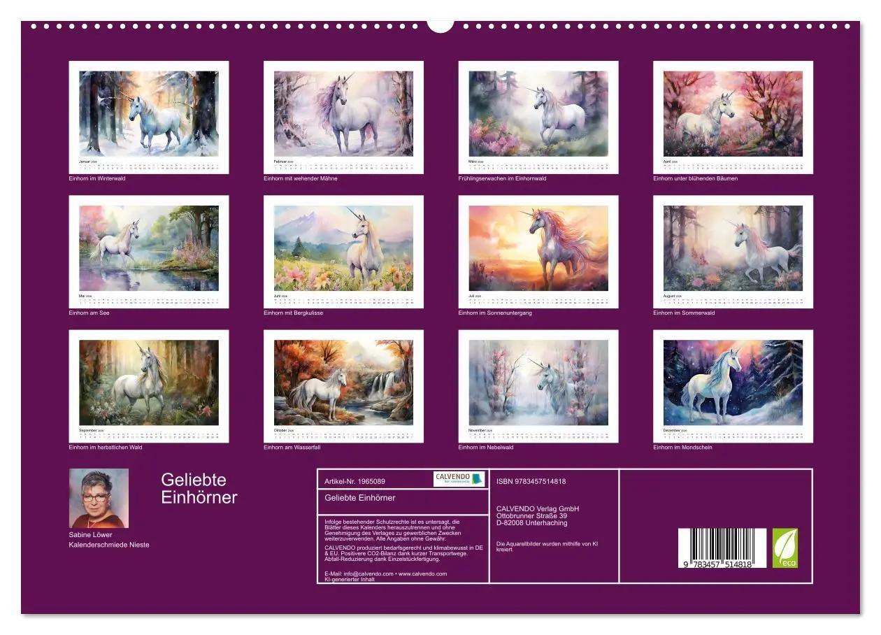 Bild: 9783457514818 | Geliebte Einhörner (hochwertiger Premium Wandkalender 2026 DIN A2...