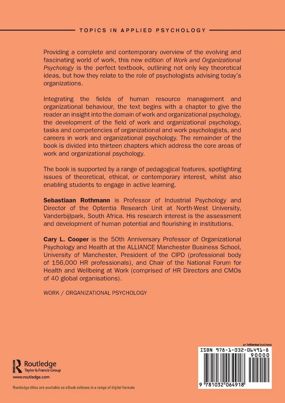 Rückseite: 9781032064918 | Work and Organizational Psychology | Sebastiaan Rothmann (u. a.)