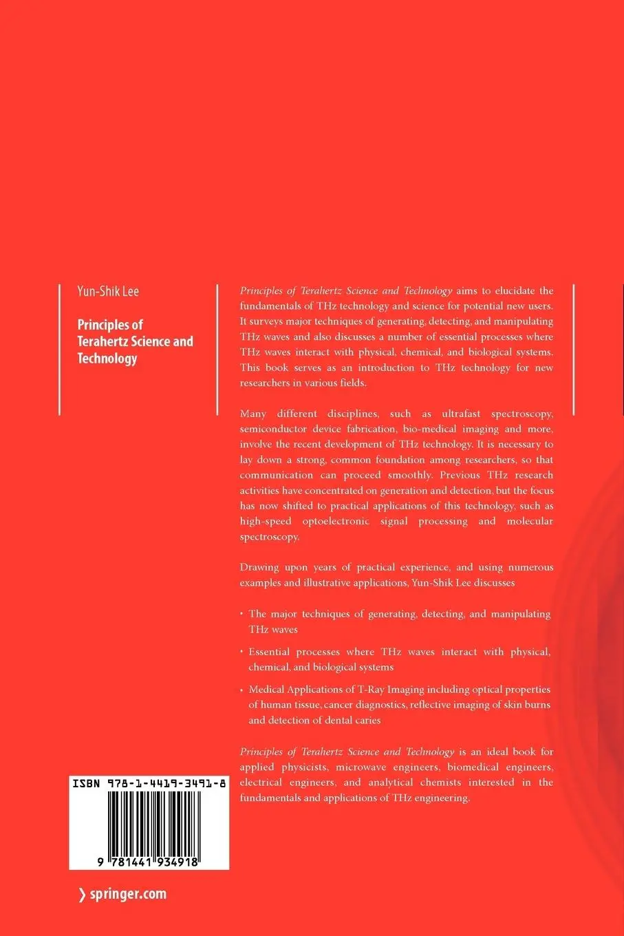 Rückseite: 9781441934918 | Principles of Terahertz Science and Technology | Yun-Shik Lee | Buch Rückseite: 9781441934918 | Principles of Terahertz Science and Technology | Yun-Shik Lee | Buch