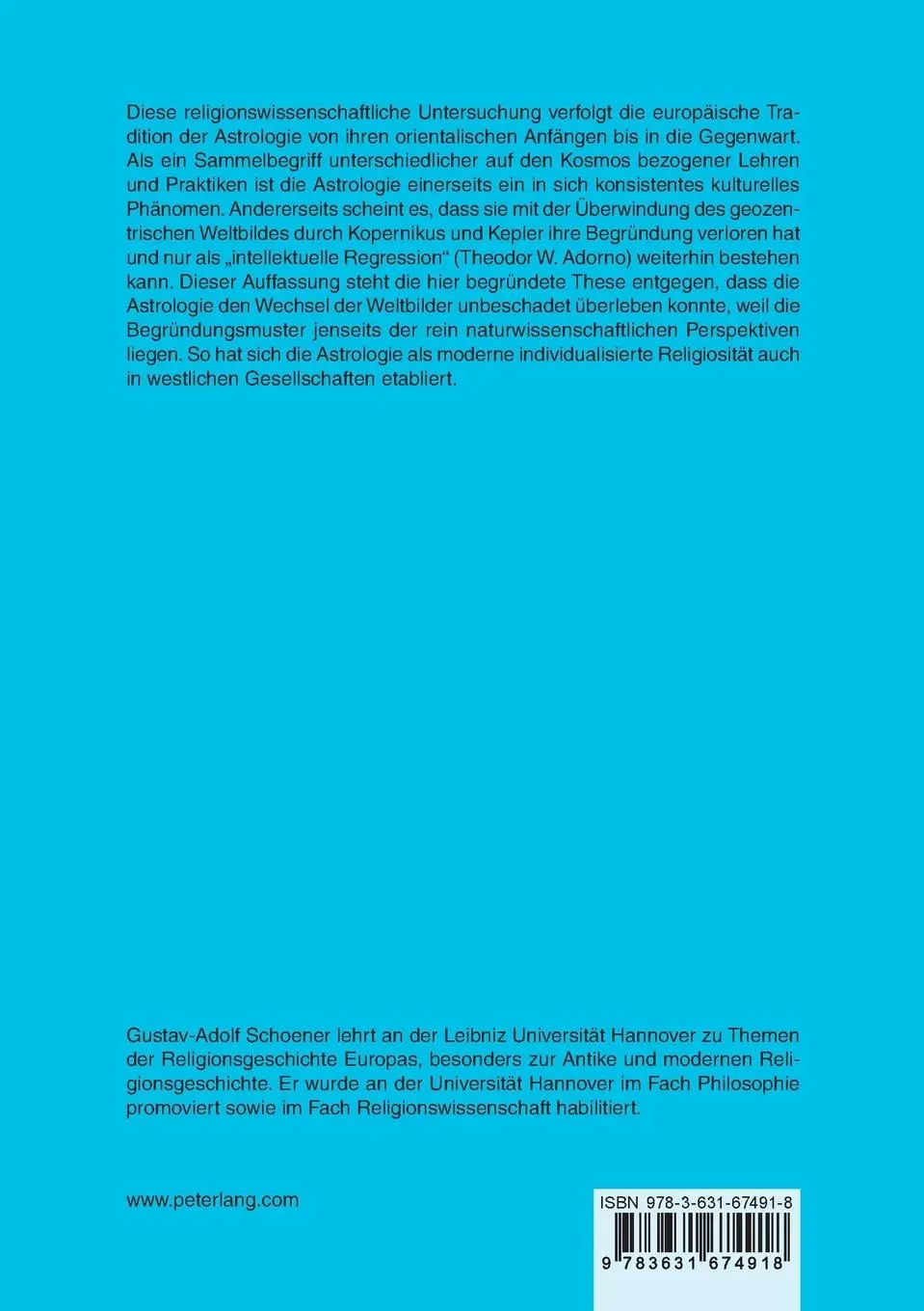 Rückseite: 9783631674918 | Astrologie in der Europäischen Religionsgeschichte | Schoener | Buch