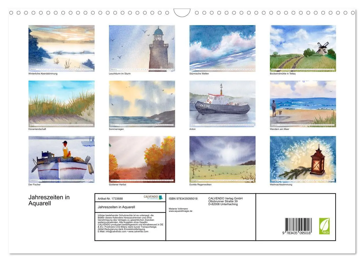 Bild: 9783435095018 | Jahreszeiten in Aquarell (Wandkalender 2025 DIN A3 quer), CALVENDO...