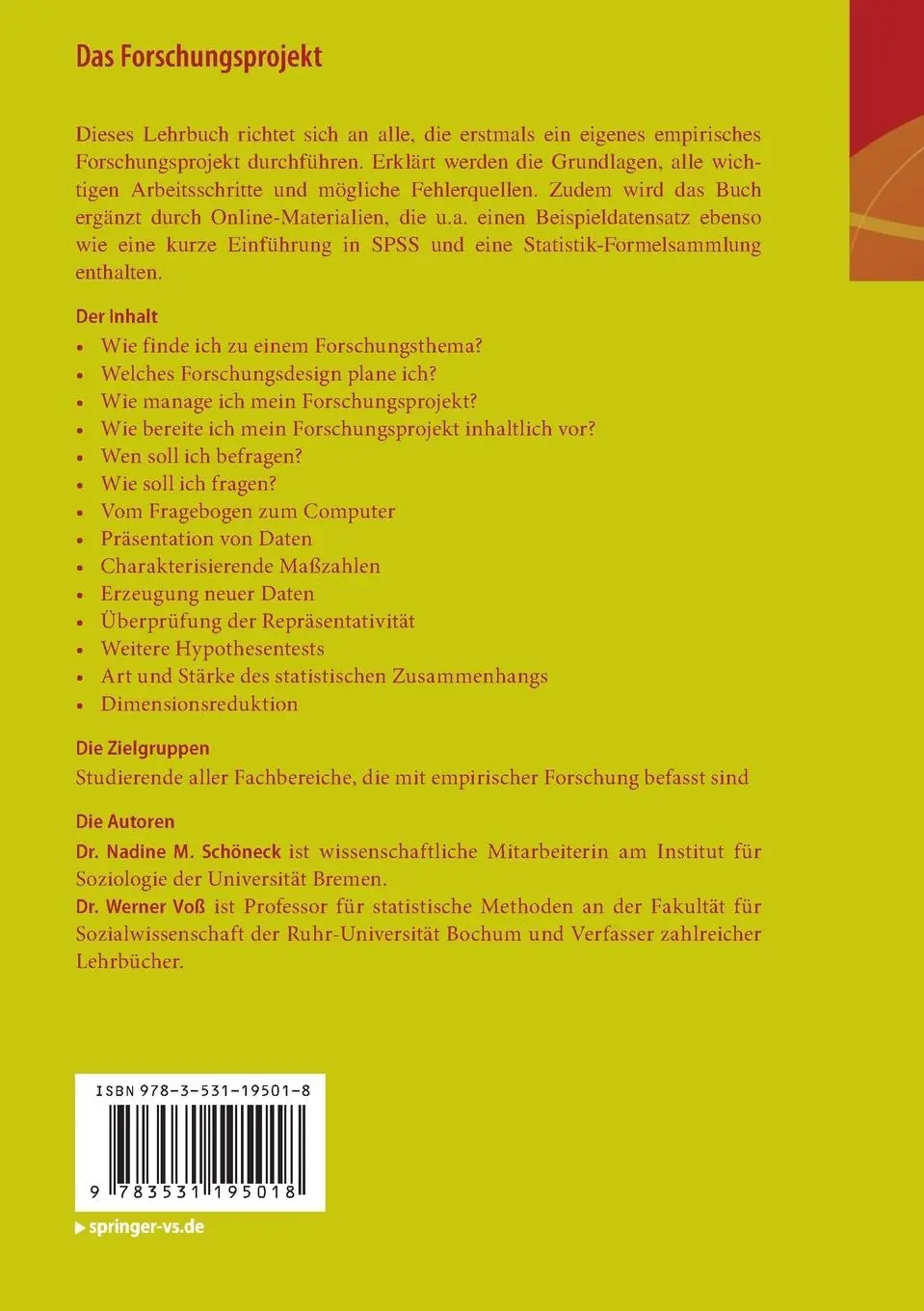 Rückseite: 9783531195018 | Das Forschungsprojekt | Werner Voß (u. a.) | Taschenbuch | x | Deutsch