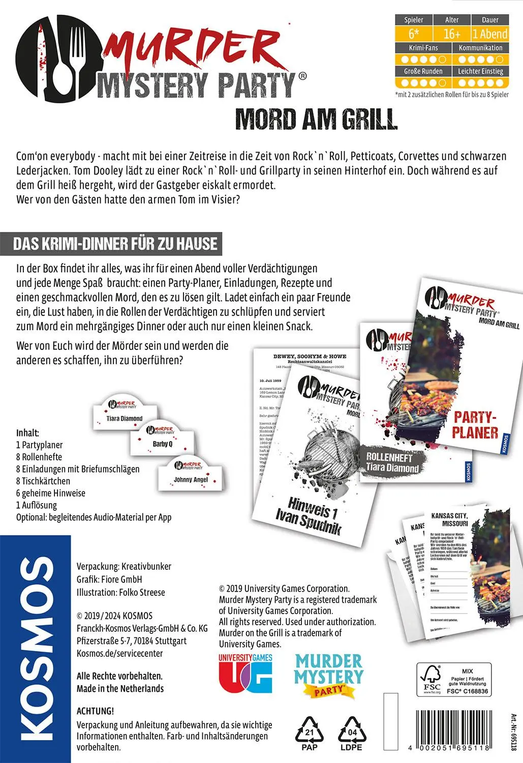 Rückseite: 4002051695118 | Murder Mystery Party - Mord am Grill | 6 - 8 Spieler | Larry Zacher