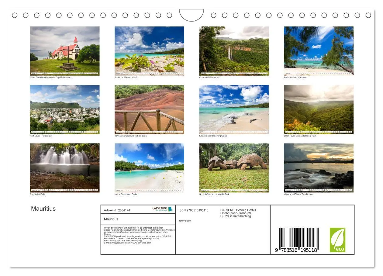 Bild: 9783516195118 | Mauritius (Wandkalender 2026 DIN A4 quer), CALVENDO Monatskalender