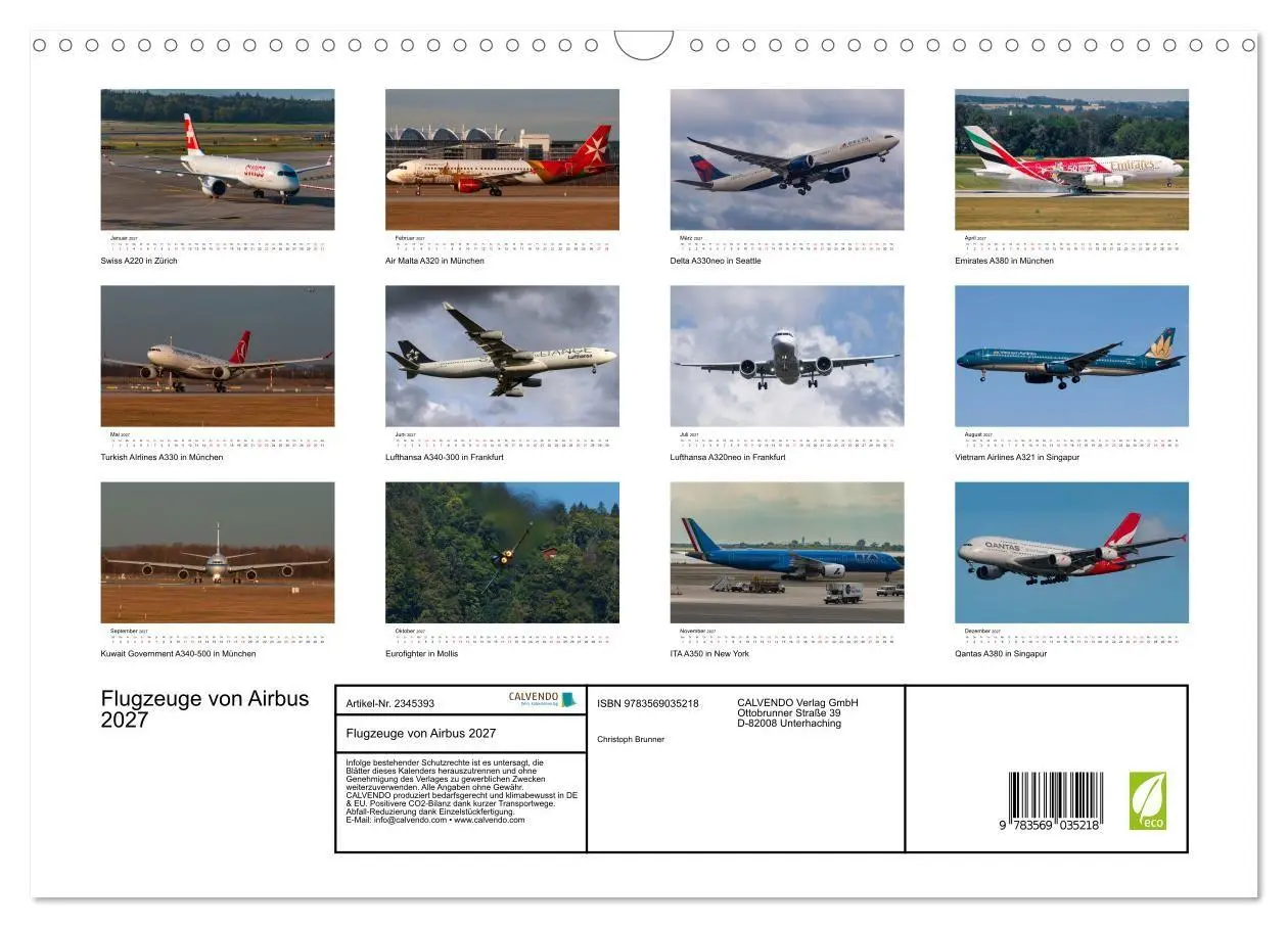 Bild: 9783569035218 | Flugzeuge von Airbus 2027 (Wandkalender 2027 DIN A3 quer), CALVENDO...