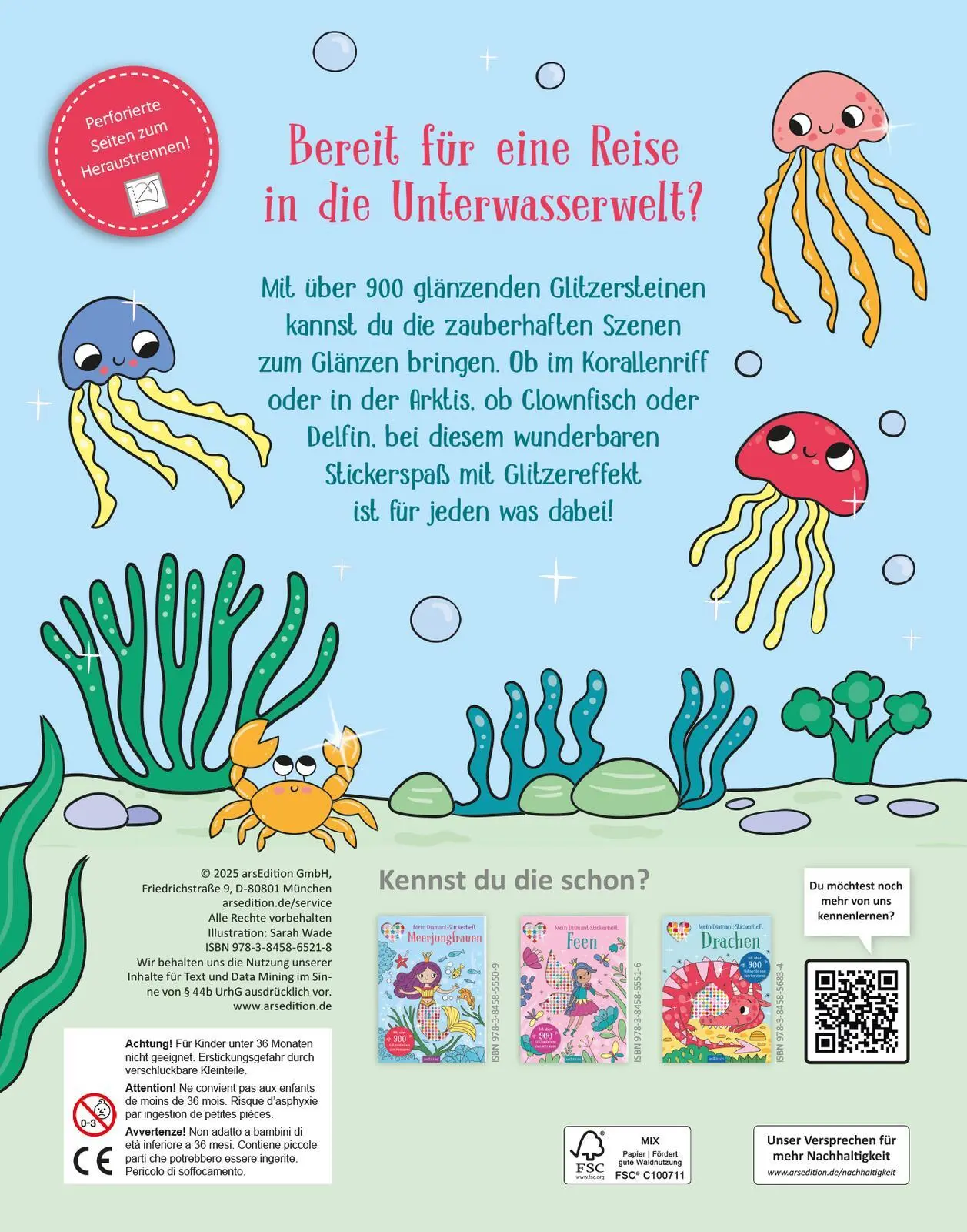 Rückseite: 9783845865218 | Mein Diamant-Stickerheft - Unter Wasser | Sarah Wade | Taschenbuch