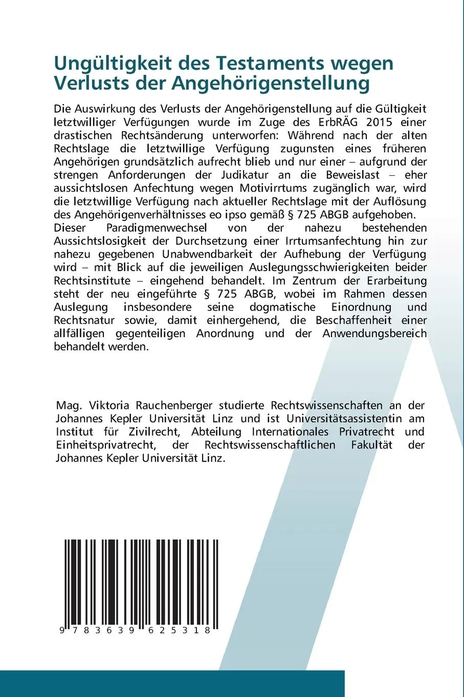Rückseite: 9783639625318 | Ungültigkeit des Testaments wegen Verlusts der Angehörigenstellung