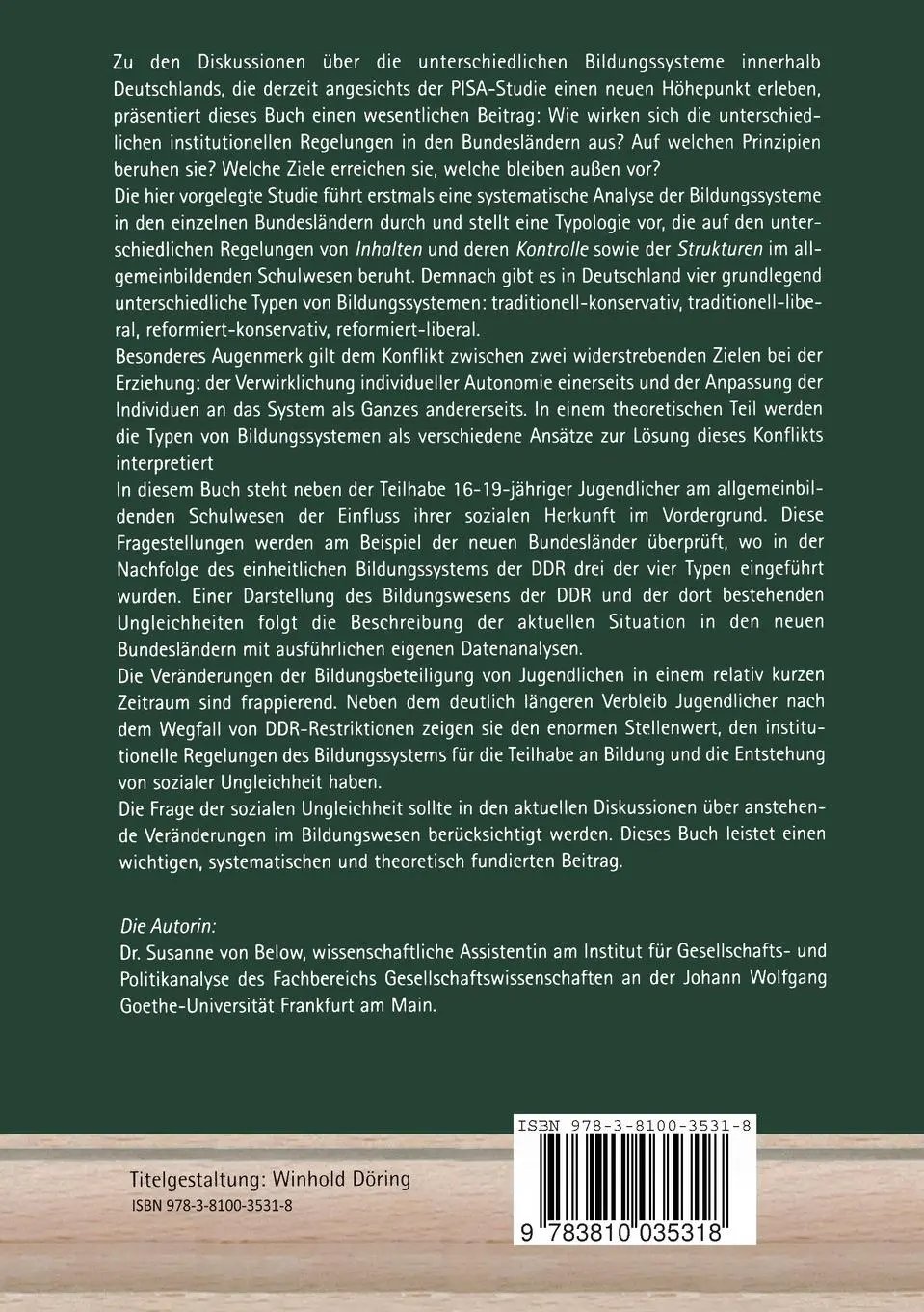 Rückseite: 9783810035318 | Bildungssysteme und soziale Ungleichheit | Susanne von Below | Buch