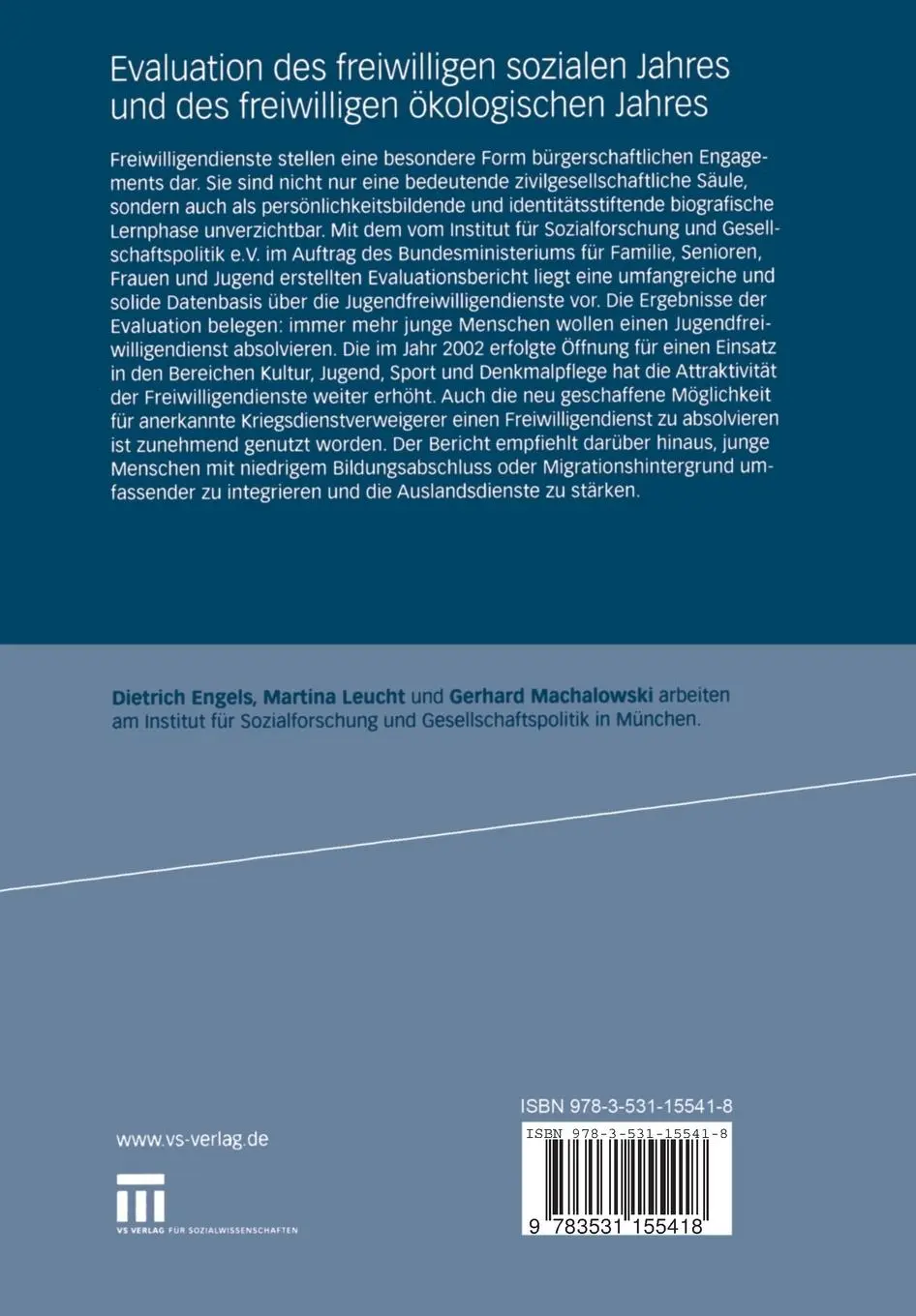 Rückseite: 9783531155418 | Evaluation des freiwilligen sozialen Jahres und des freiwilligen...