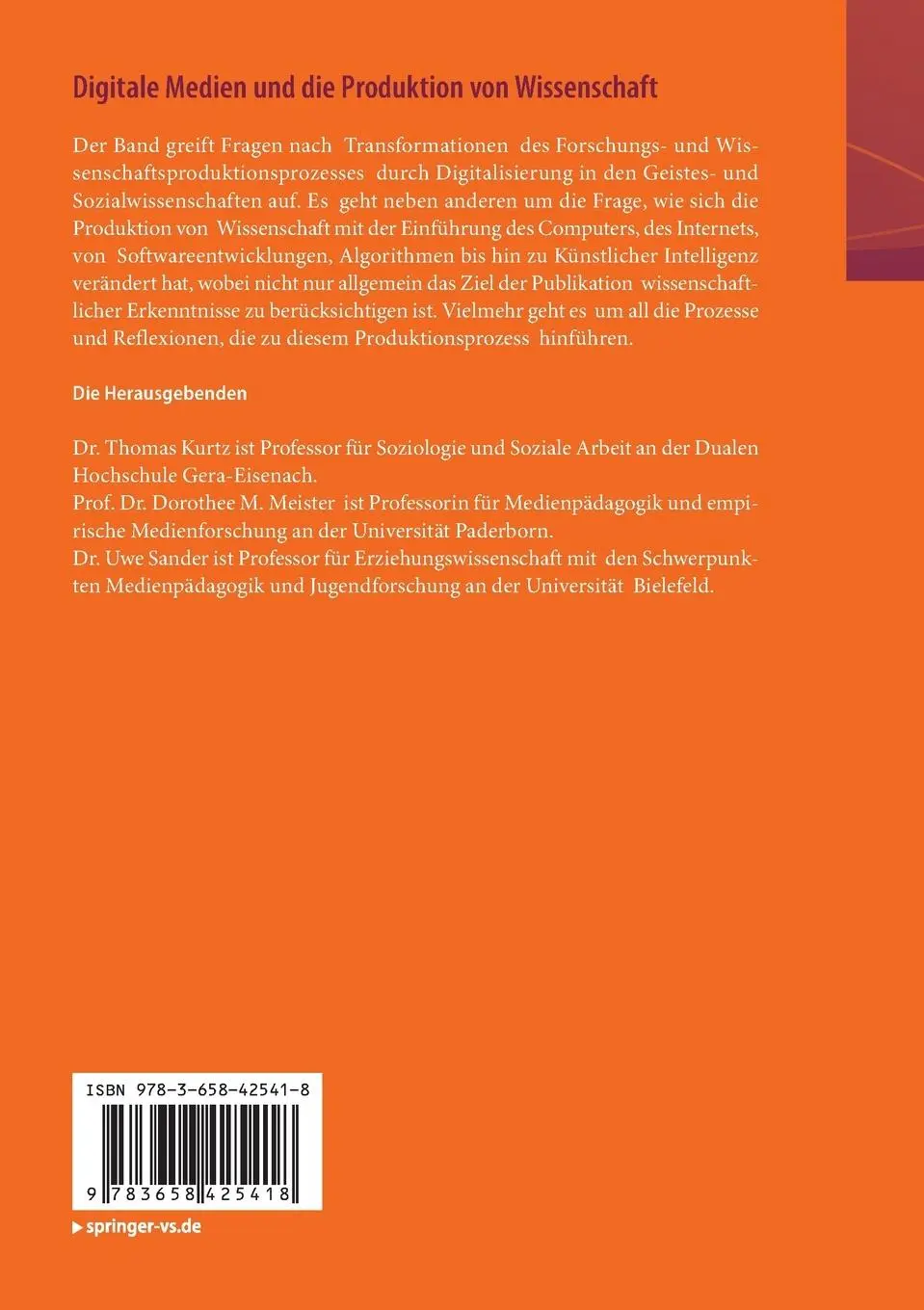Rückseite: 9783658425418 | Digitale Medien und die Produktion von Wissenschaft | Kurtz (u. a.)