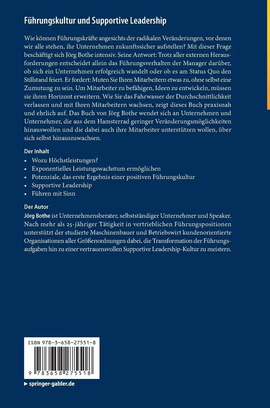Rückseite: 9783658275518 | Führungskultur und Supportive Leadership | Jörg Bothe | Buch | xi