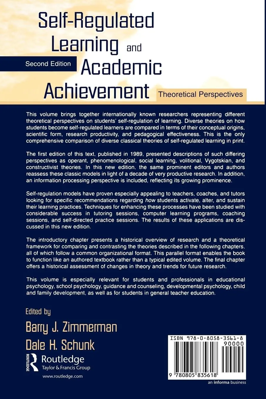 Rückseite: 9780805835618 | Self-Regulated Learning and Academic Achievement | Zimmerman (u. a.)