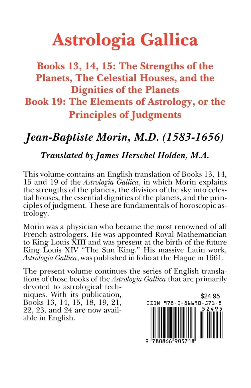 Rückseite: 9780866905718 | Astrologia Gallica Books 13, 14, 15, 19 | Jean Baptiste Morin | Buch