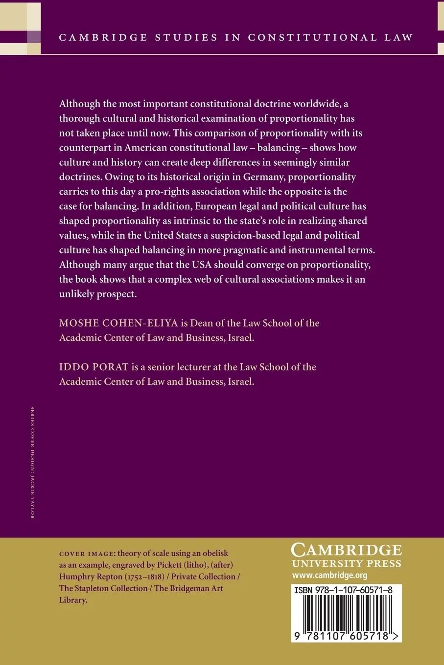 Rückseite: 9781107605718 | Proportionality and Constitutional Culture | Moshe Cohen-Eliya (u. a.)