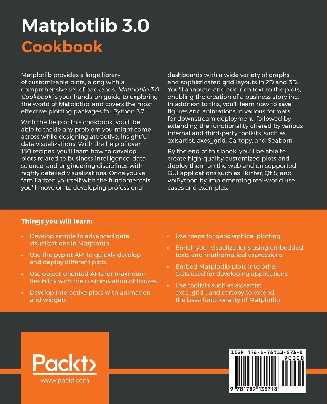 Rückseite: 9781789135718 | Matplotlib 2.x Cookbook | Srinivasa Rao Poladi | Taschenbuch | 2018