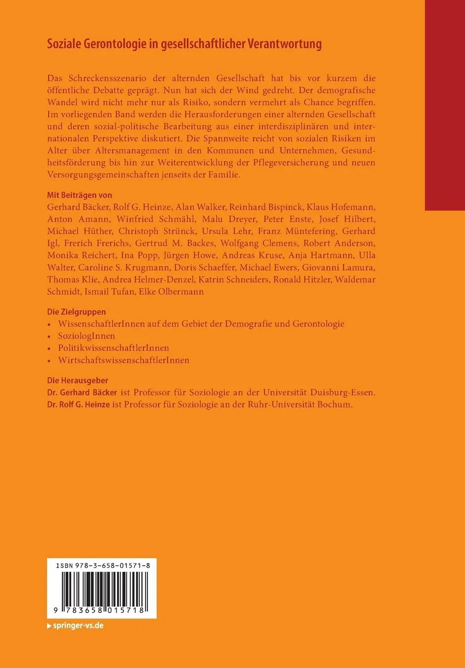Rückseite: 9783658015718 | Soziale Gerontologie in gesellschaftlicher Verantwortung | Taschenbuch