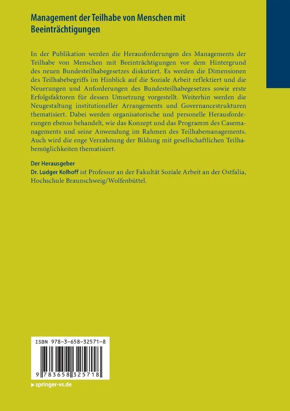 Rückseite: 9783658325718 | Management der Teilhabe von Menschen mit Beeinträchtigungen | Kolhoff