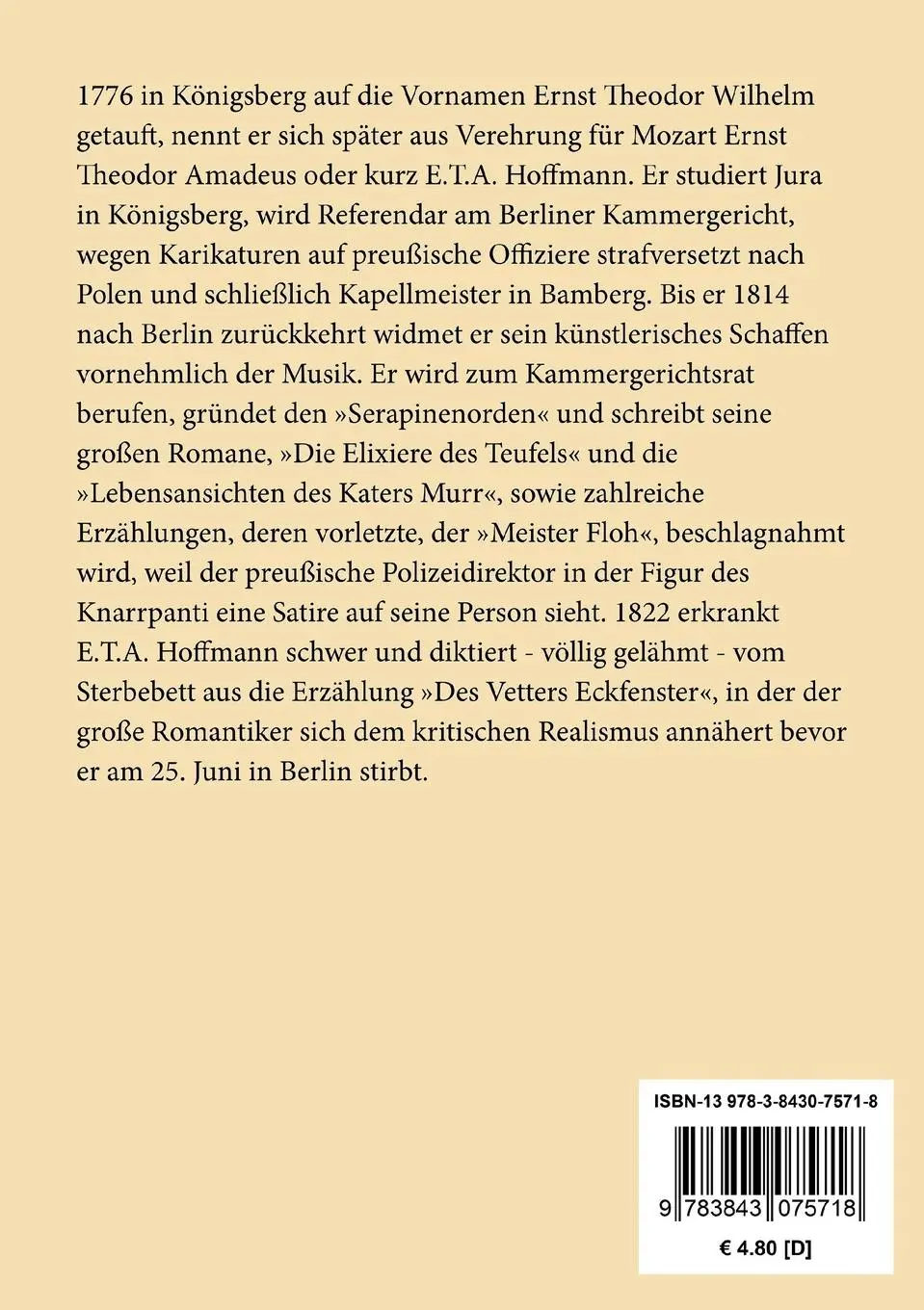Rückseite: 9783843075718 | Der Sandmann | E. T. A. Hoffmann | Taschenbuch | 40 S. | Deutsch