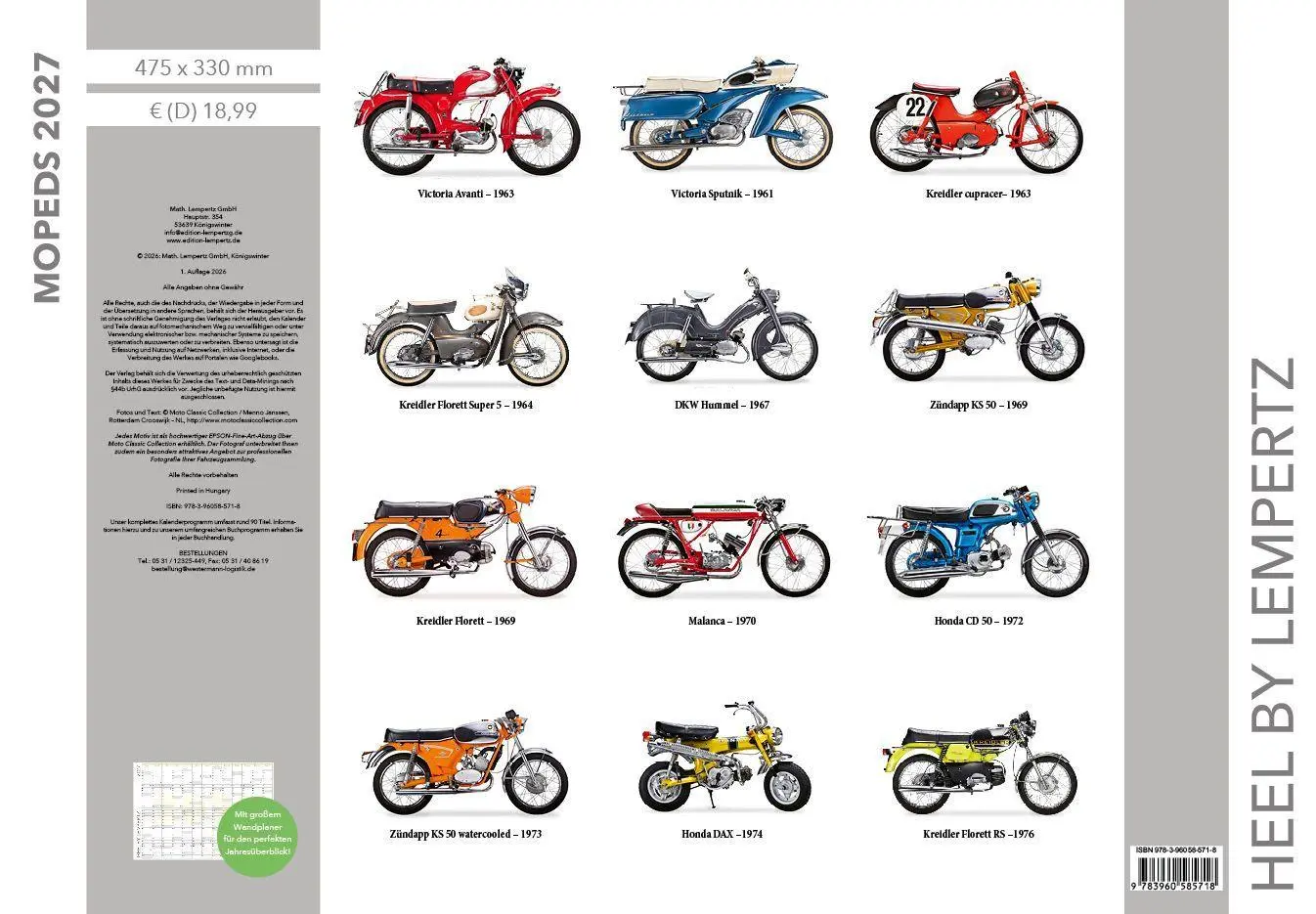 Bild: 9783960585718 | Mopeds 2027 Kalender | Kultige Zweiräder mit Vintage-Charme | Kalender